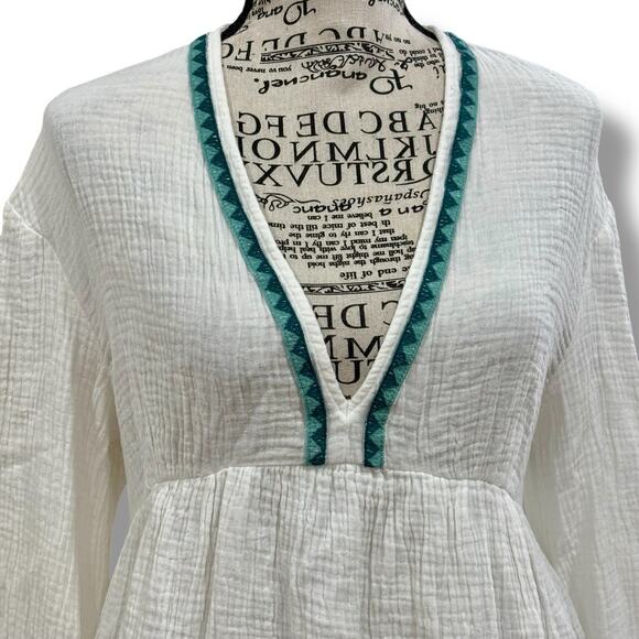 Zara Size M White Green Embroidered Cotton Gauze Mini Dress Boho Swim Cover $129 - Picture 3 of 6